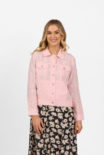 Linen Jacket with Frayed Seams - Light Pink