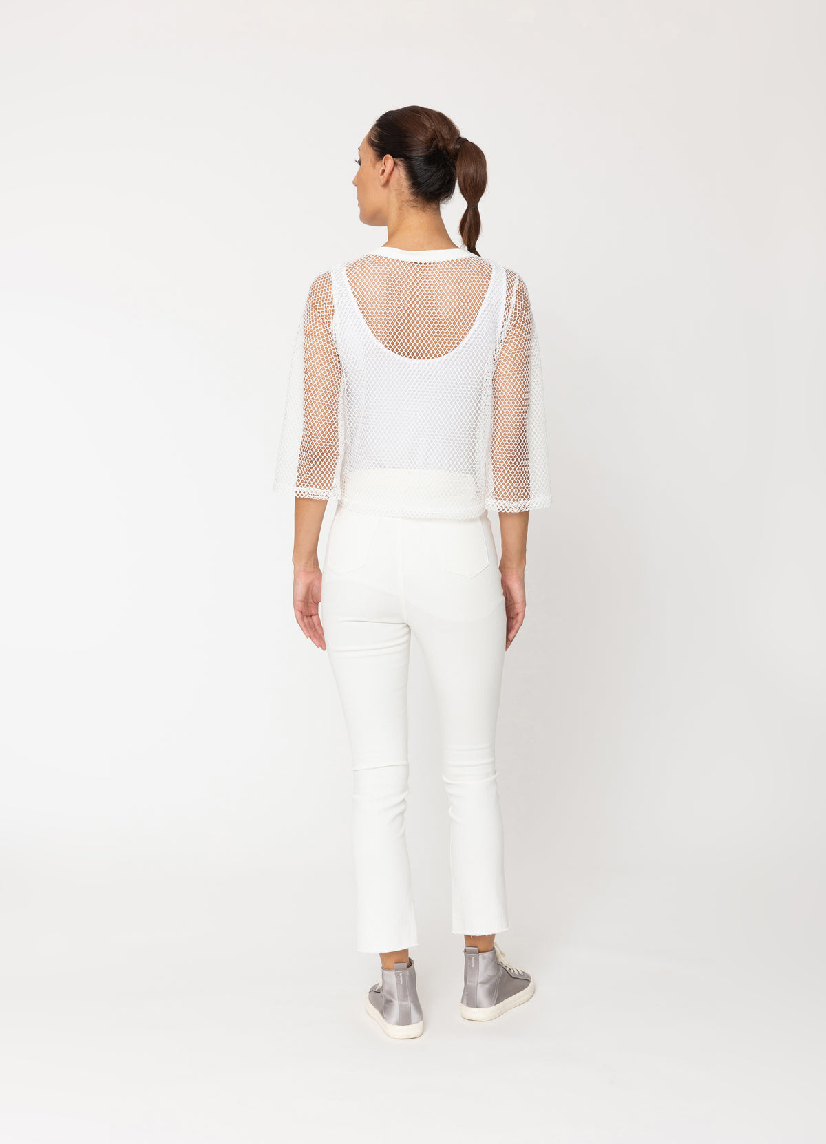 Arrow Mesh Top - 3/4 Sleeve  /  White
