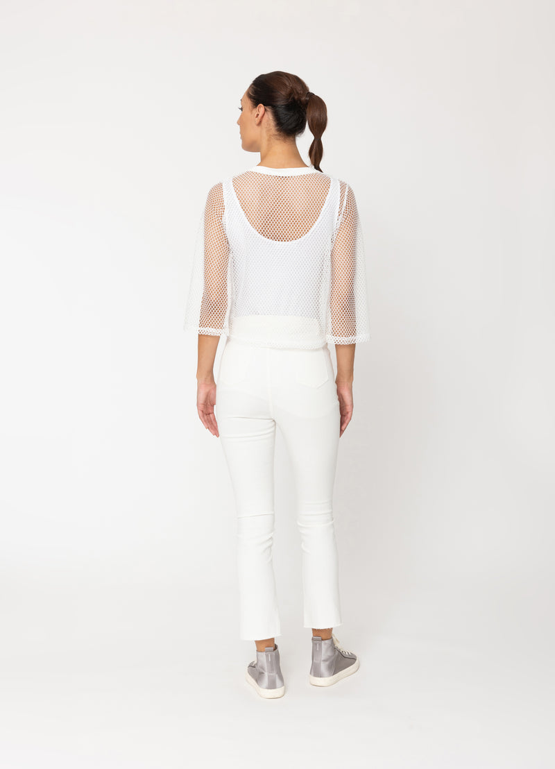 Arrow Mesh Top - 3/4 Sleeve  /  White