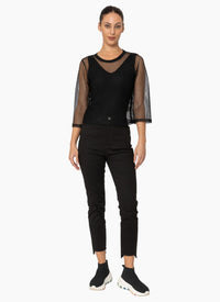 Arrow Mesh Top - 3/4 Sleeve  / Black
