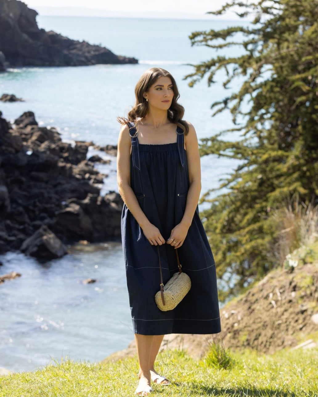 Sleeveless Balloon Dress with Front Pockets - Ink