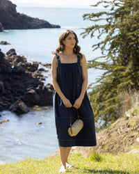 Sleeveless Balloon Dress with Front Pockets - Ink