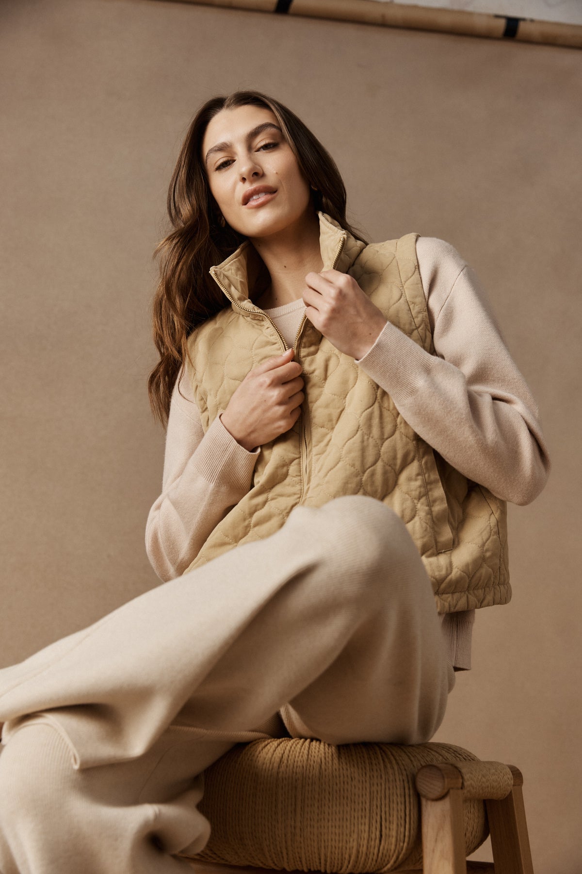 Sansi Quilted Crop Vest - Dune - Girl Next Door Fashion