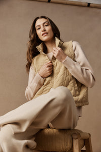Sansi Quilted Crop Vest - Dune - Girl Next Door Fashion