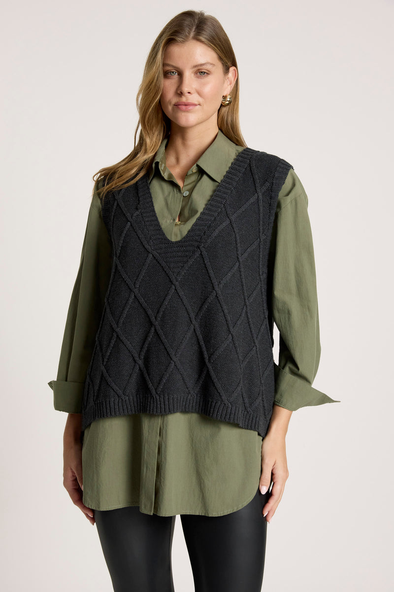 Liora Knit Vest - Char - Girl Next Door Fashion