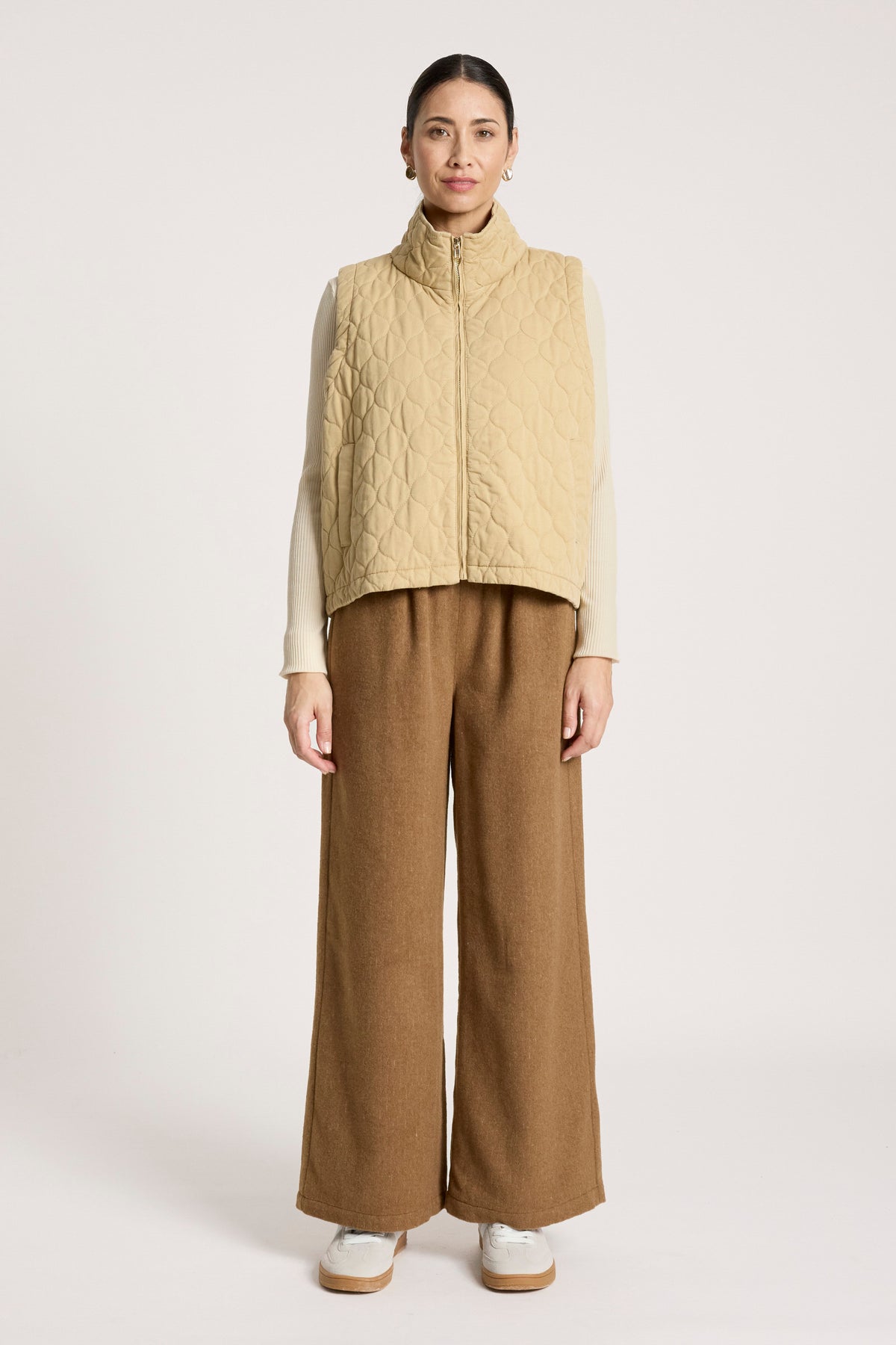 Sansi Quilted Crop Vest - Dune - Girl Next Door Fashion