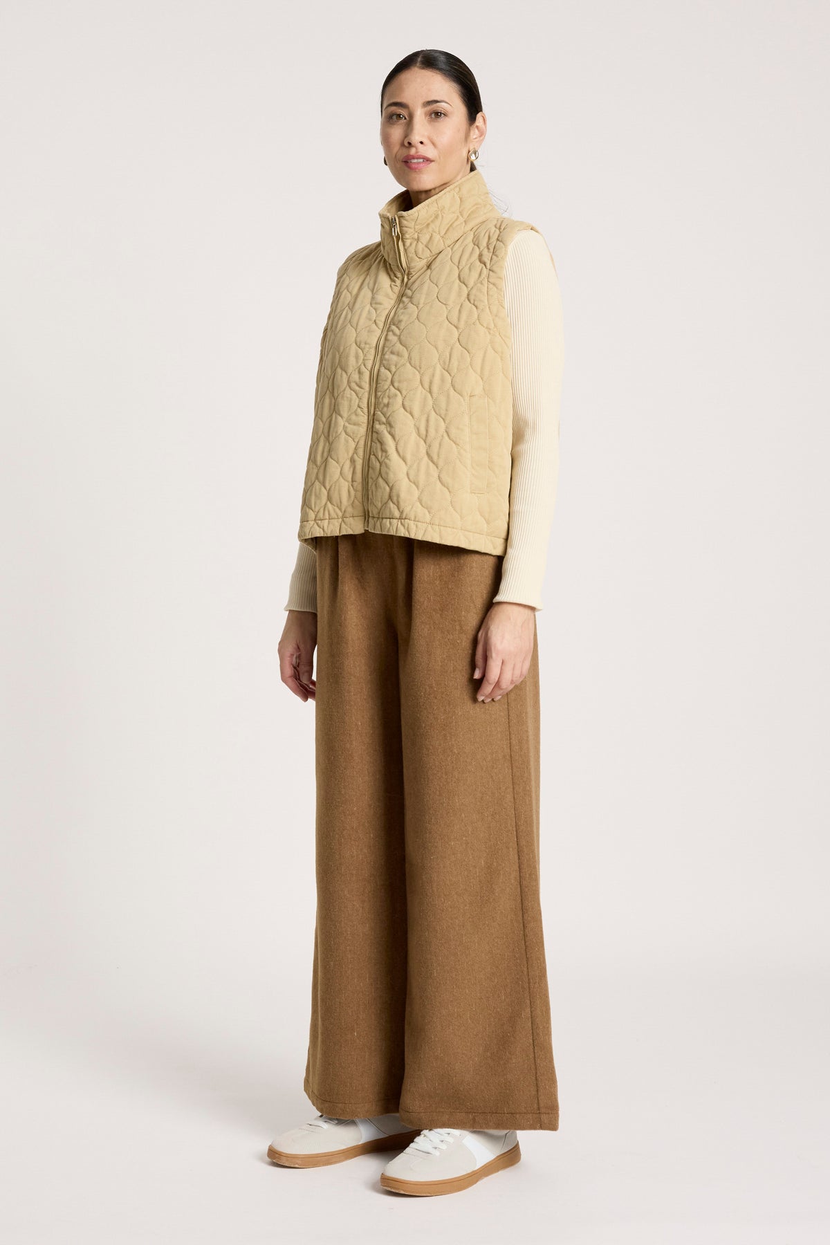 Sansi Quilted Crop Vest - Dune - Girl Next Door Fashion