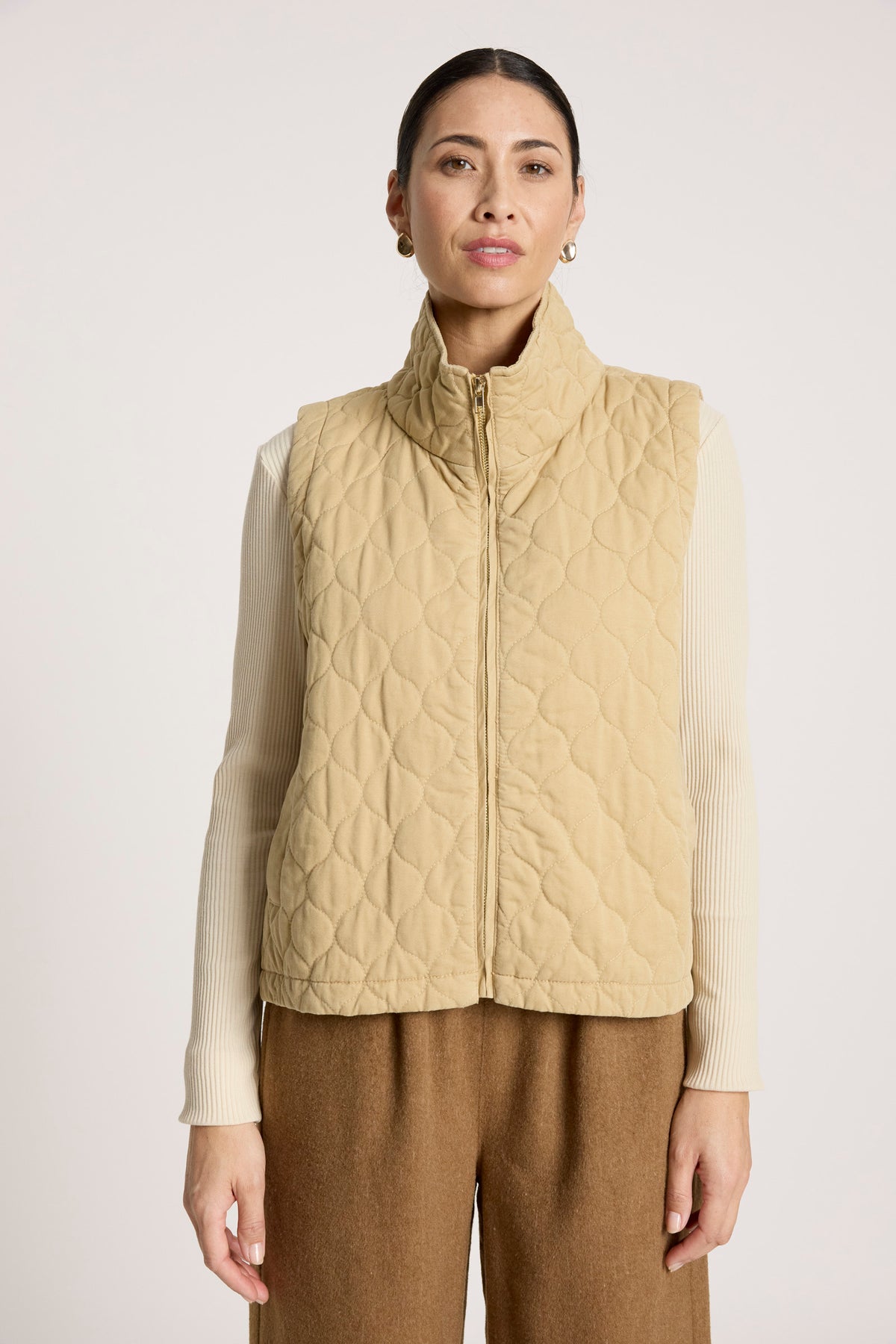 Sansi Quilted Crop Vest - Dune - Girl Next Door Fashion