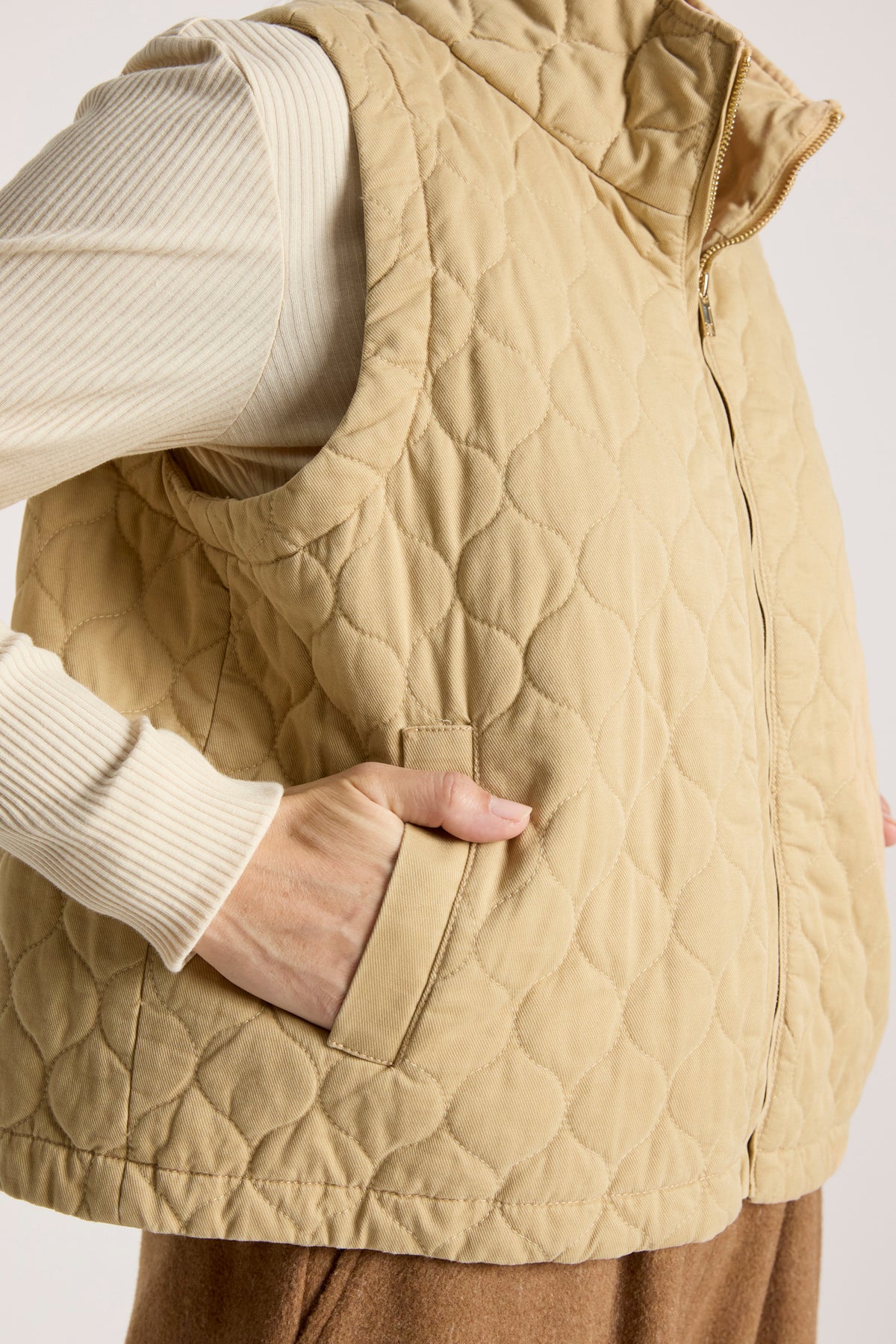 Sansi Quilted Crop Vest - Dune - Girl Next Door Fashion