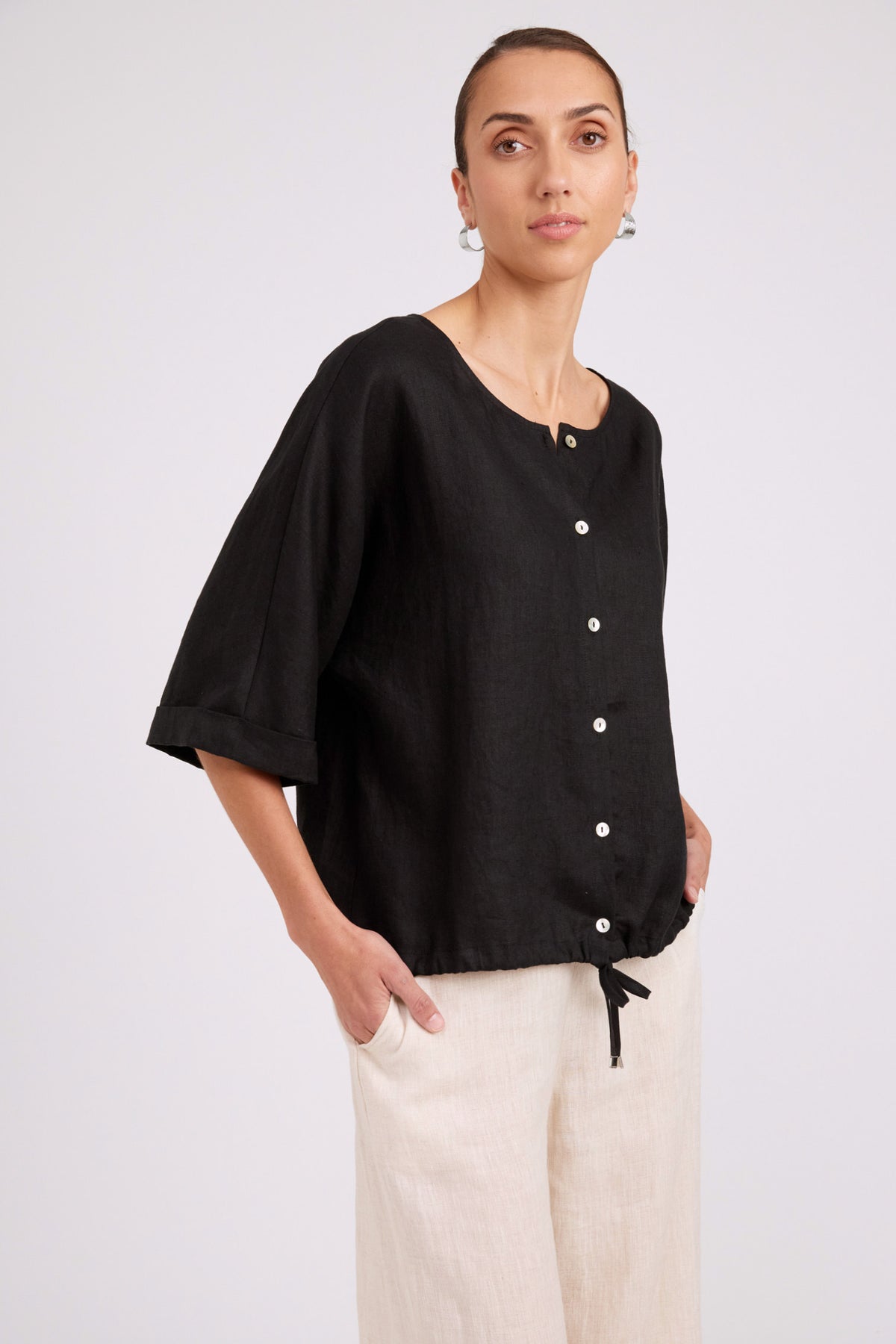Studio Button Top - Black