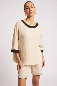 Maris Relaxed Splice Top - Tusk/Black