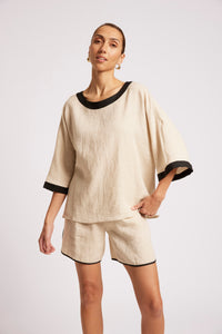 Maris Relaxed Splice Top - Tusk/Black