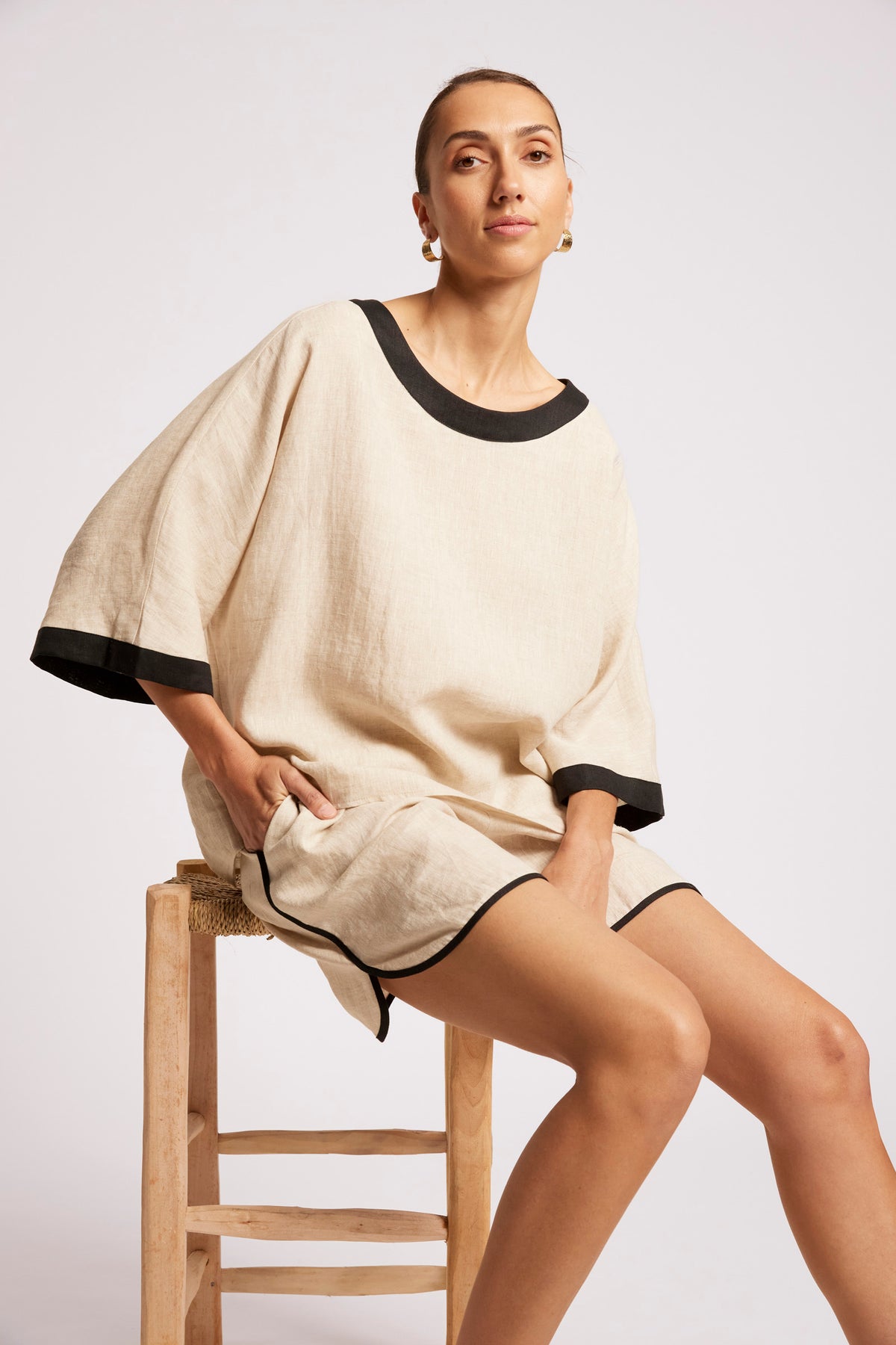 Maris Relaxed Splice Top - Tusk/Black