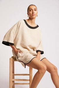 Maris Relaxed Splice Top - Tusk/Black