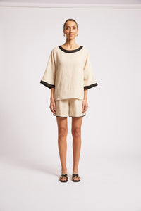 Maris Relaxed Splice Top - Tusk/Black