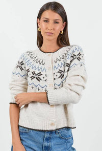 Shetland Oat Marle Fairisle Detail Cardigan / Oat Marle