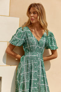 Dahlia Dress / Floral Tile Print