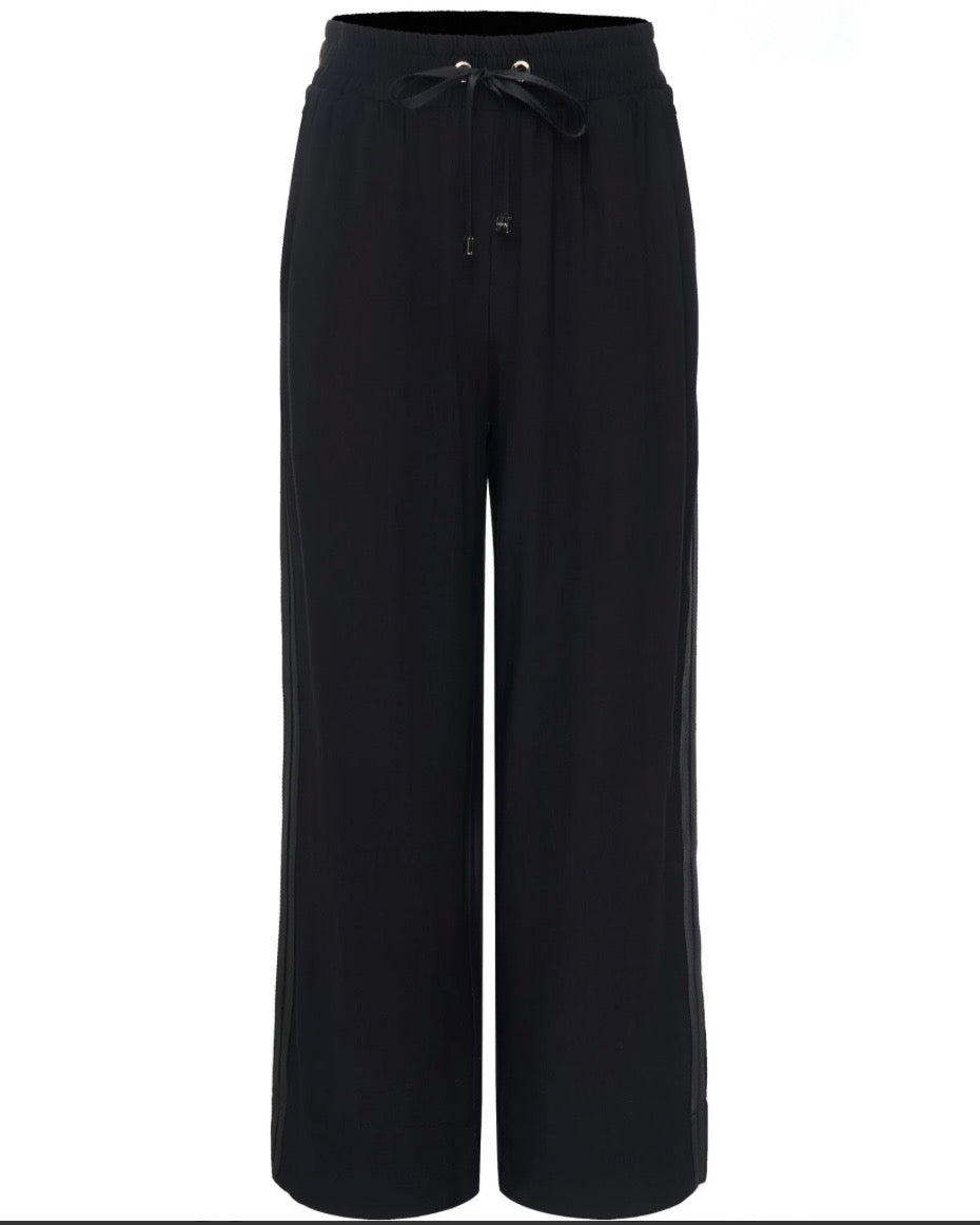 Indiana Wide Leg Pant / Black With  Satin