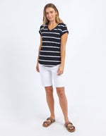 Manly Stripe Vee Tee - Dark Sapphire/White Stripe