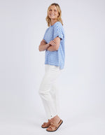 Yarra Stripe S/S Tee - Cerulean Blue & White Stripe