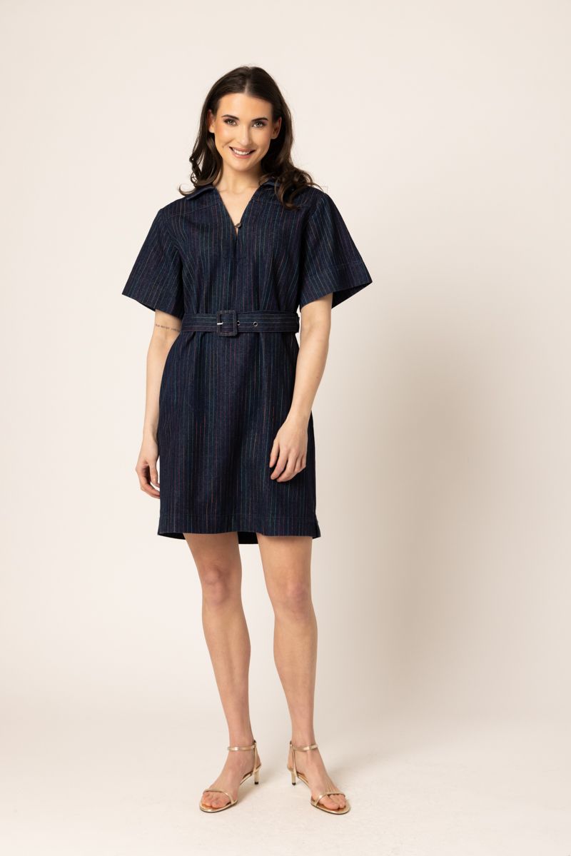 Denim Mini Dress / Colourful Stripe