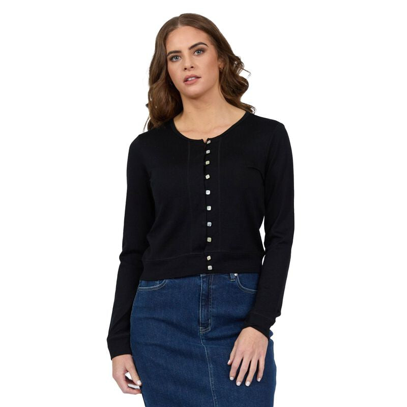Merino Cropped Cardi - Black