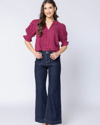 Relaxed Butterfly Top / Hot Pink Texture Check