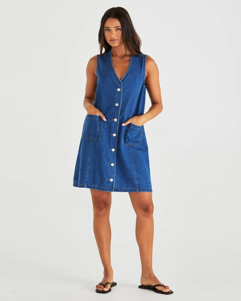 Sabine Denim Vest Dress / Mid Blue Wash