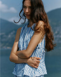 Aziza Gathered Tie Top / Blue / White Stripe