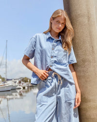 Saffra Short Sleeve Denim Shirt - Medium Wash