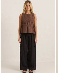 Elin Gathered Top / Chocolate