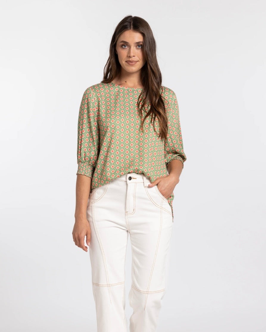 Finley Top - Green & Pink Print