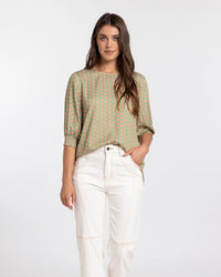 Finley Top - Green & Pink Print