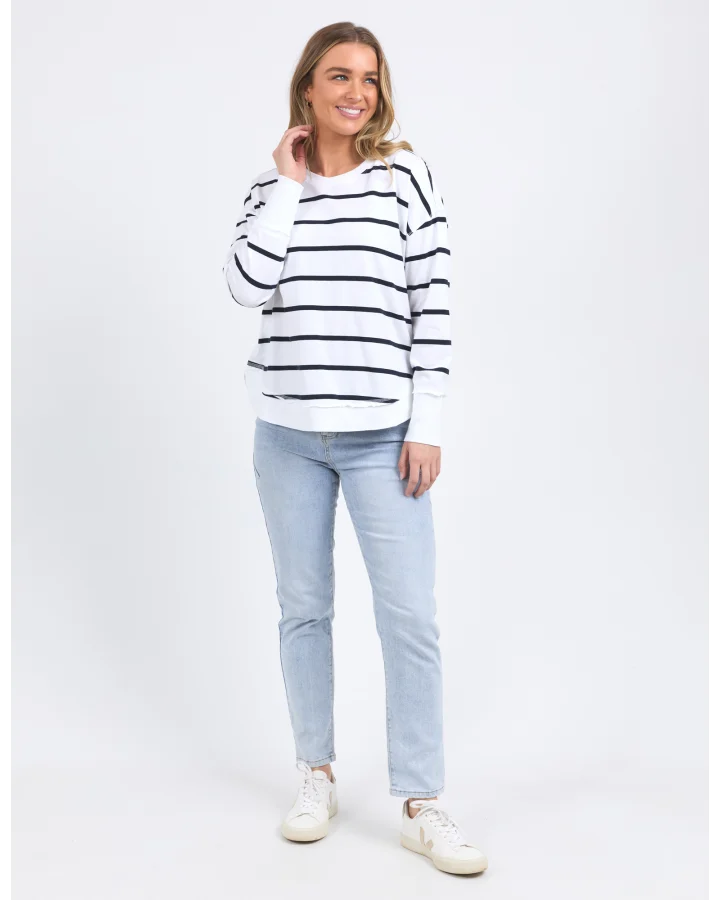 Farrah Stripe Long Sleeve Top / White & Navy