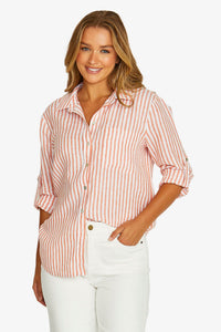 Striped Linen Shirt / Tigerlily - White