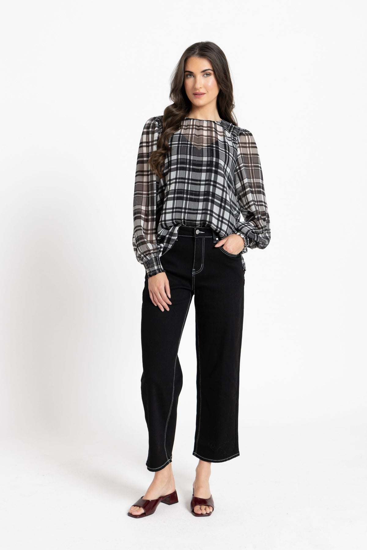 Honey Combe Blouse / Black Lurex Check