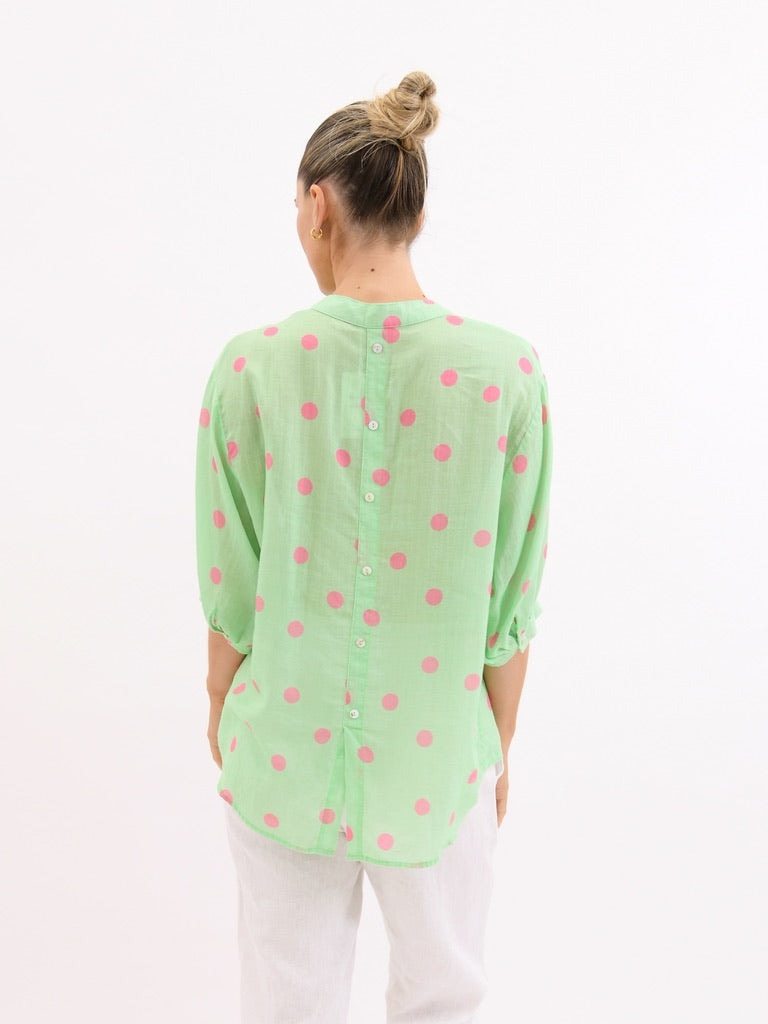 Dottie Linen Shirt - Green & Pink - Girl Next Door Fashion