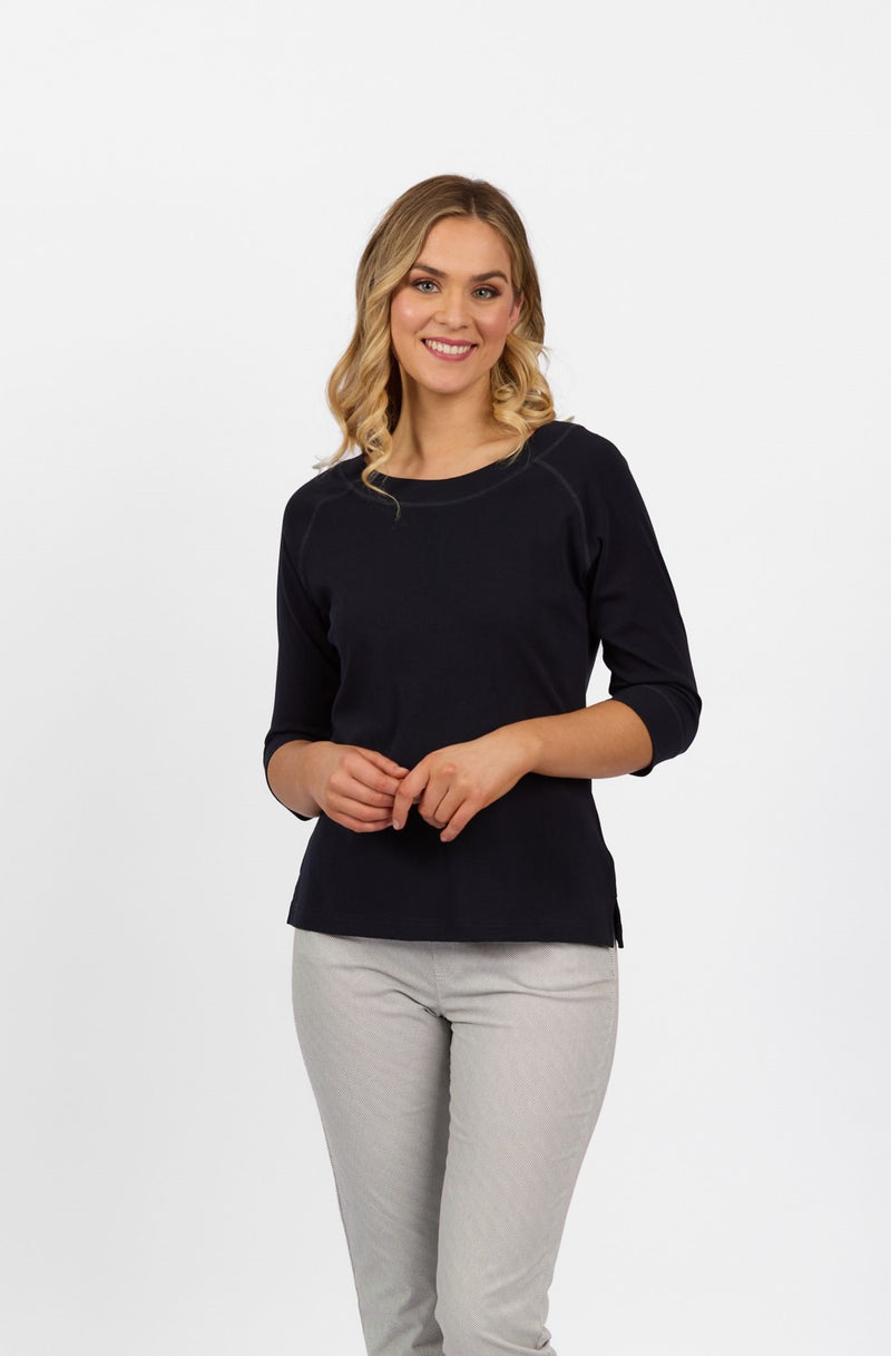 Boat Neck 3/4 Sleeve Top - Ink