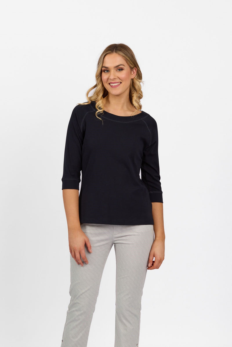 Boat Neck 3/4 Sleeve Top - Ink