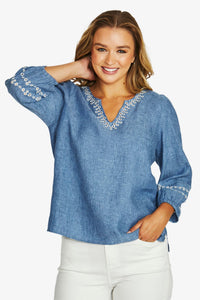 Contrast Eyelet Top / Denim