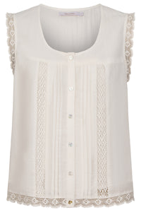 Frances Button Tank - White