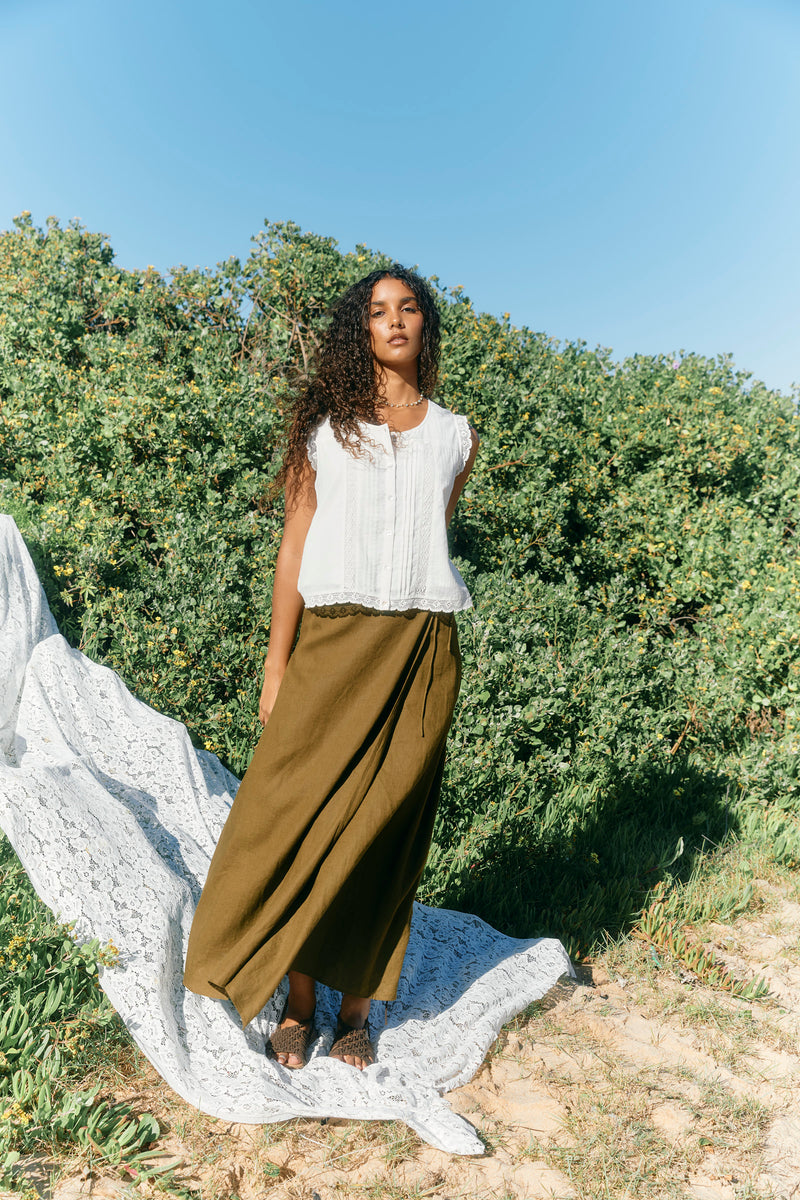 Frances Button Tank - White
