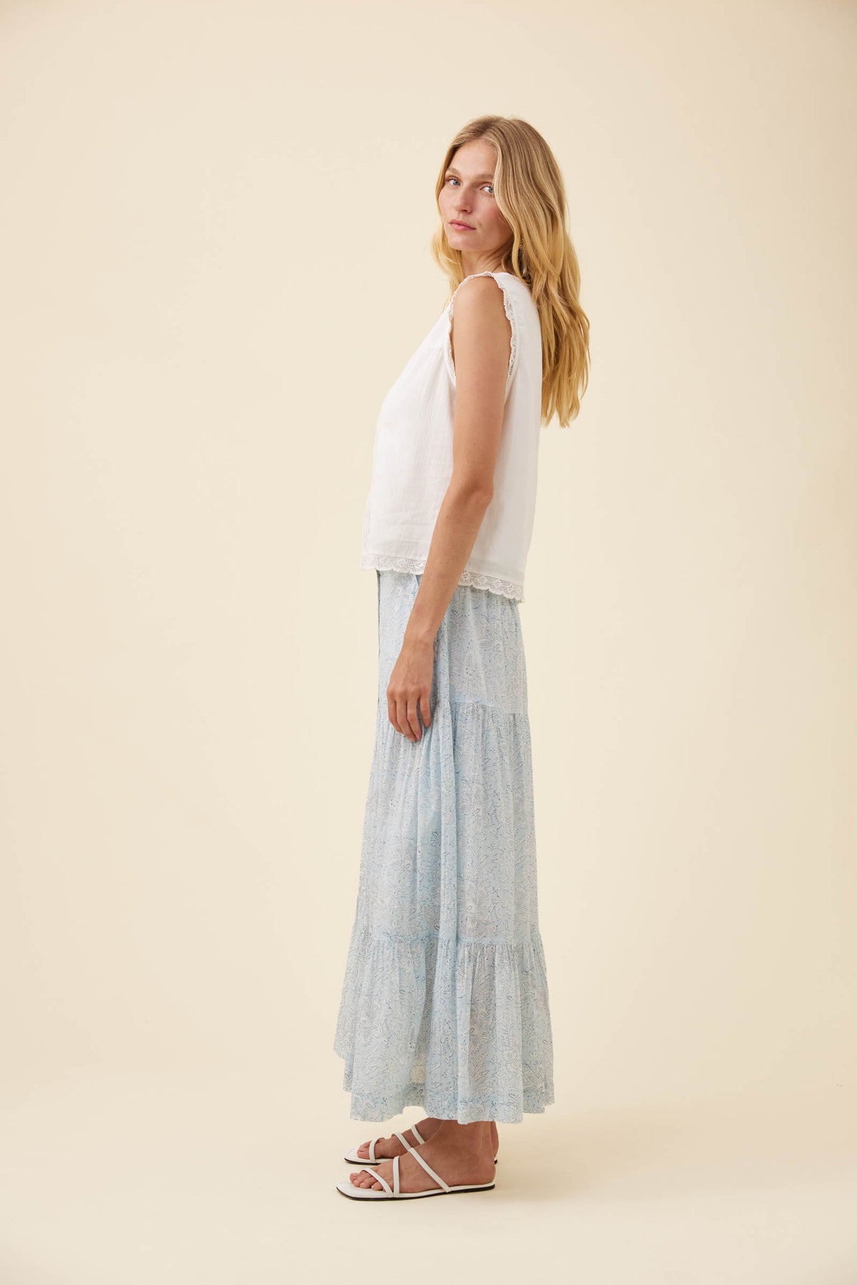 Frances Button Tank - White