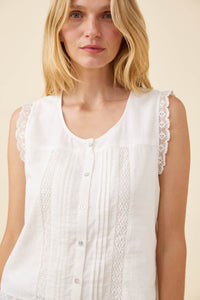 Frances Button Tank - White