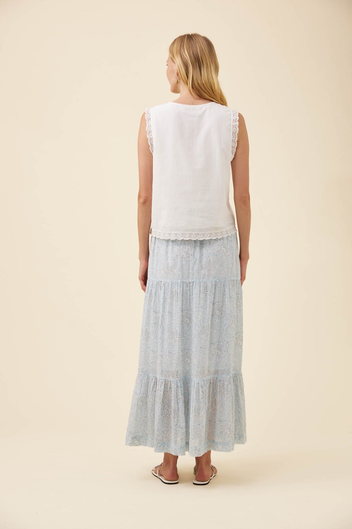 Frances Button Tank - White
