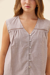 Lyndell Button Tank - Taupe