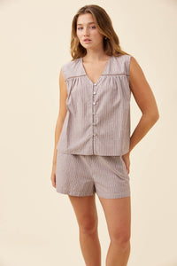 Lyndell Button Tank - Taupe