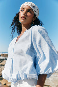 Lyndell Drawstring Top - Light Blue