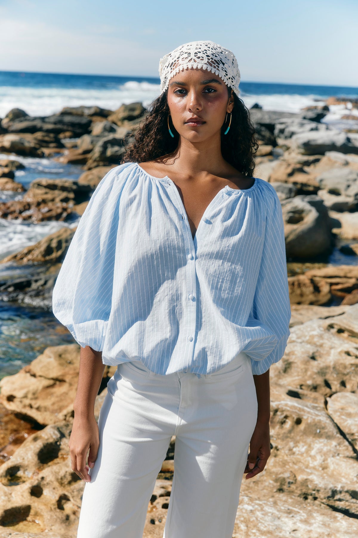Lyndell Drawstring Top - Light Blue