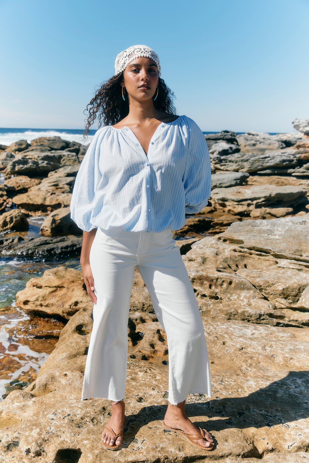 Lyndell Drawstring Top - Light Blue